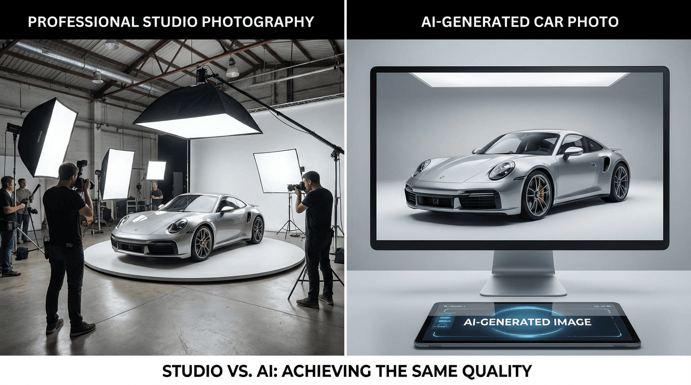 Photo voiture IA vs studio professionnel : le comparatif complet